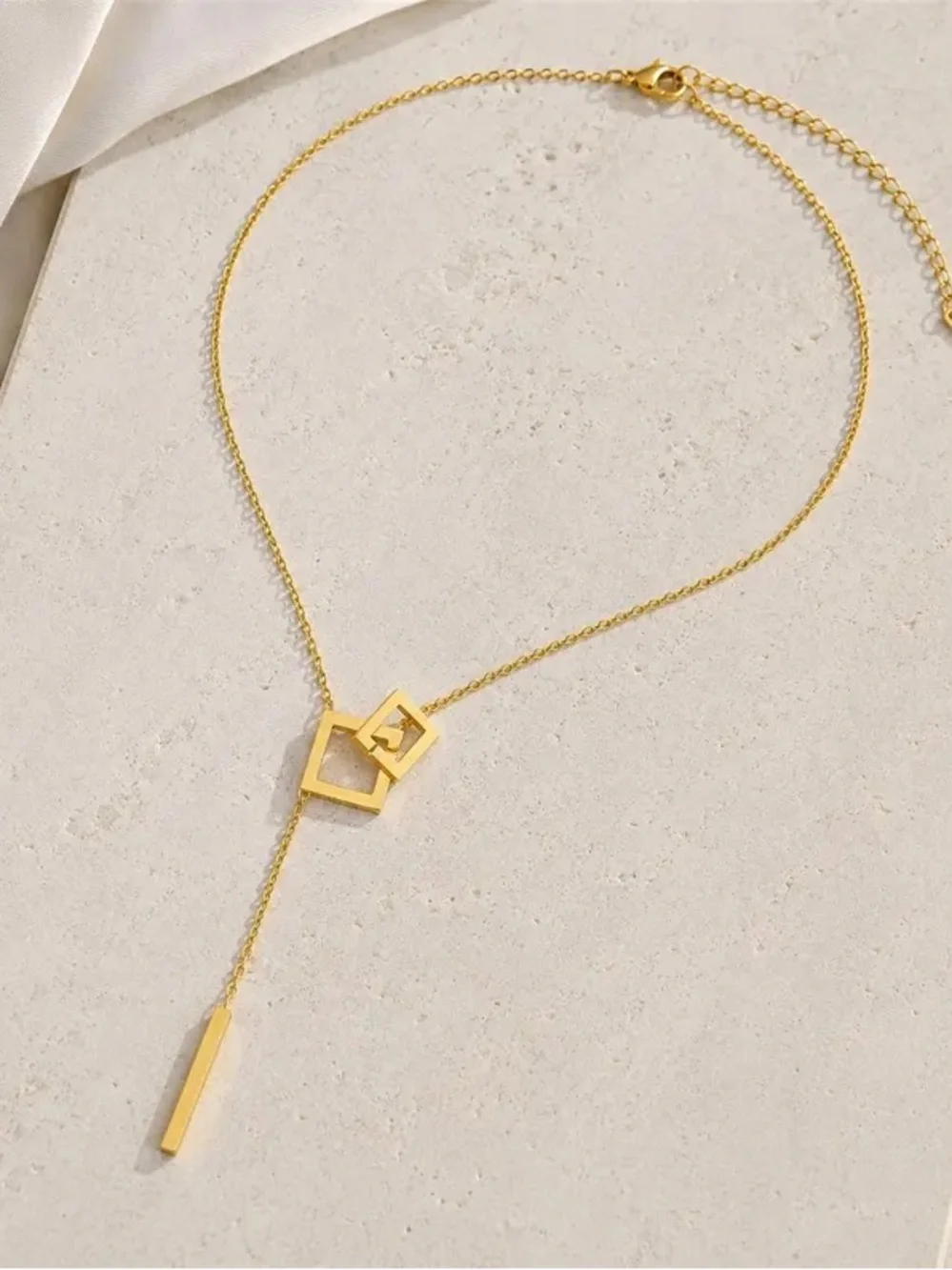 18K Gold Plated Y Necklace, Geometric Lariat Necklace, Stainless Steel Necklece